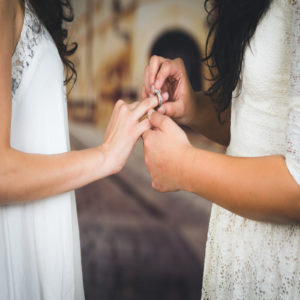wedding beautiful lesbian couple in love getting married concept of marriage equality