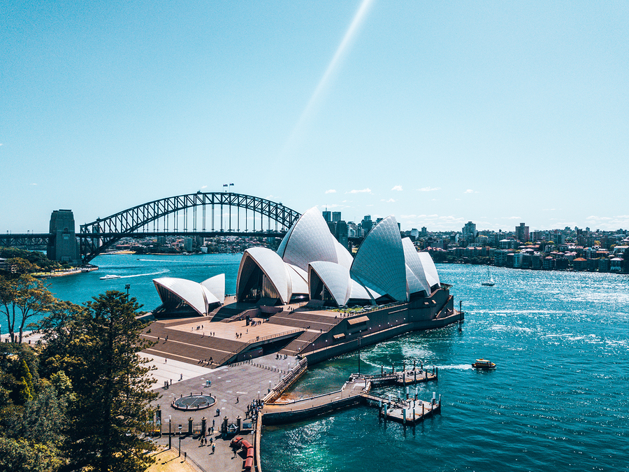 Landscape aerial view of Sydney Opera house